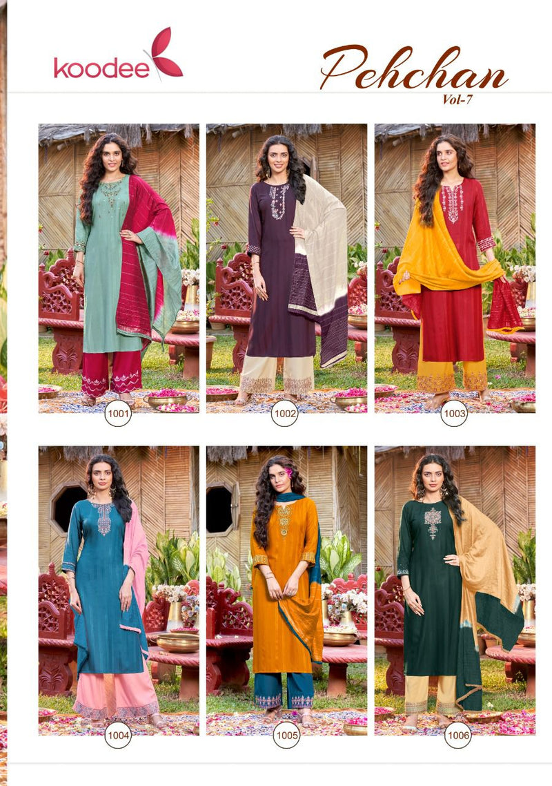 Koodee Fashion Pehchan Vol 7 Viscose Stipe Khatli Work Fancy Designer Partywear Kurti