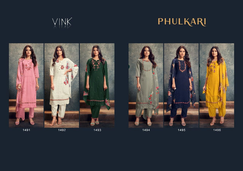 Vink Phulkari Georgette Embroidered Party Wear Kurtis With Dupatta & Bottom