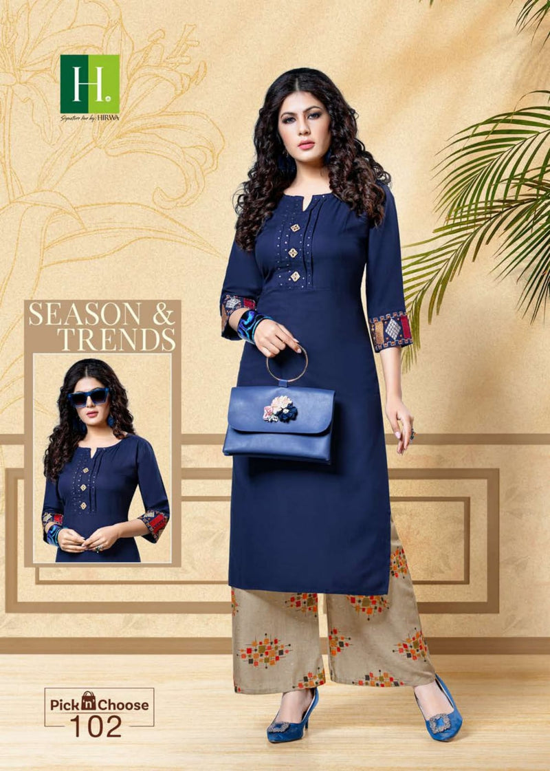 Hirwa Pick N choose 102 Rayon Fancy Casual Wear Kurti With Plazo