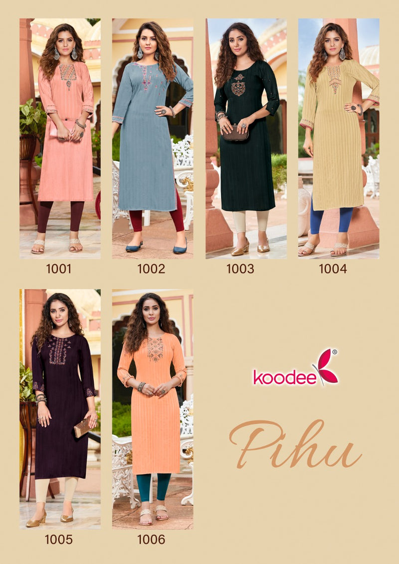 Koodee Pihu Vol 1 Viscose With Heavy Embroidery Work Stylish Designer Casual Wear Fancy Kurti