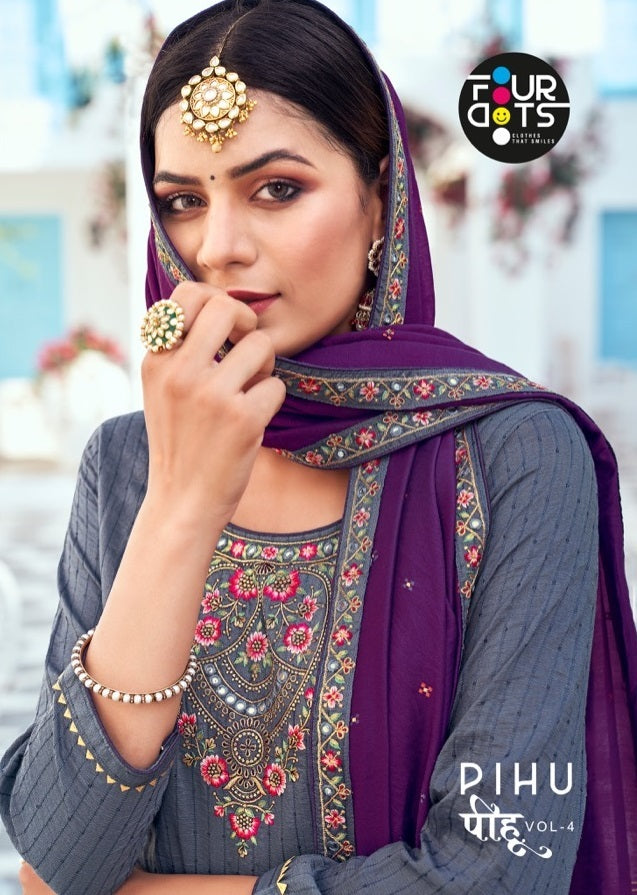 Four Dots Pihu Vol 4 Parampara Silk Embroidered Designer Party Wear Salwar Suits