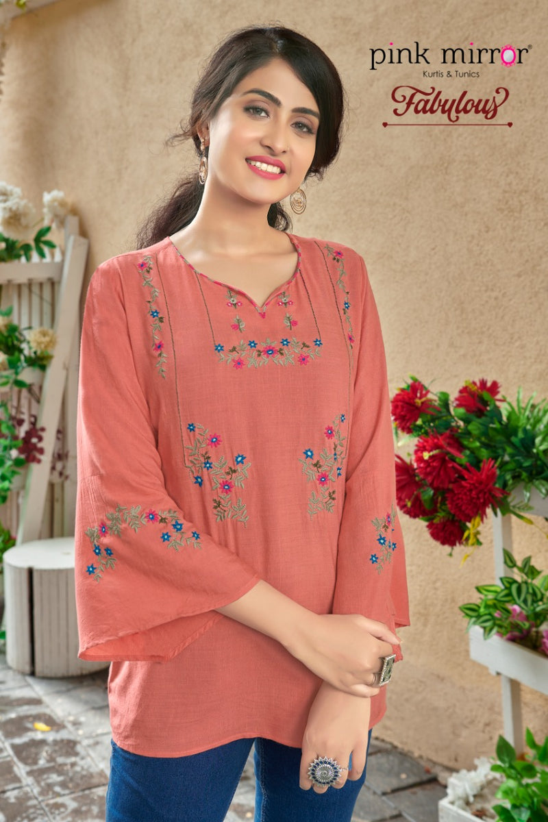 Pink Mirror Fabulous Rayon Slub Short Casual Fancy Wear Kurtis