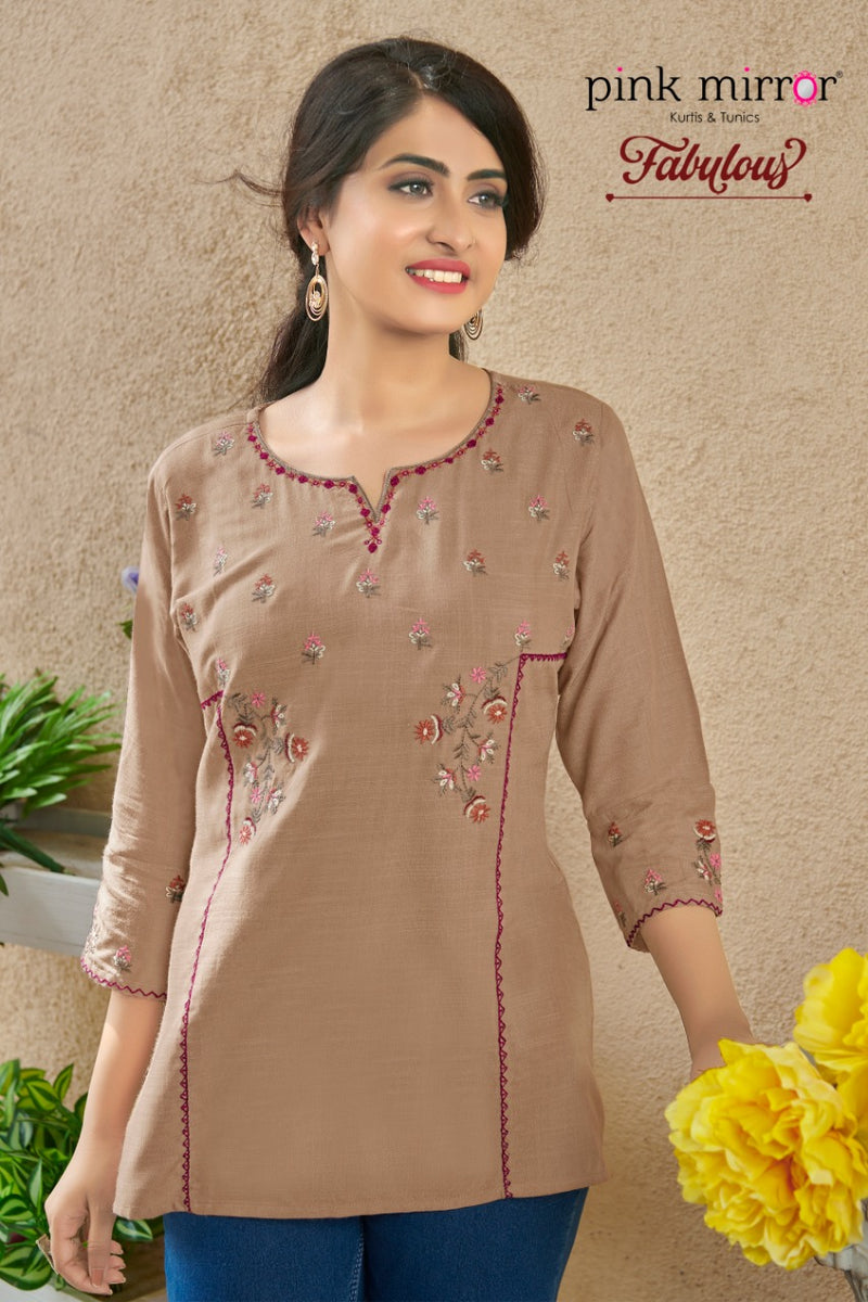 Pink Mirror Fabulous Rayon Slub Short Casual Fancy Wear Kurtis