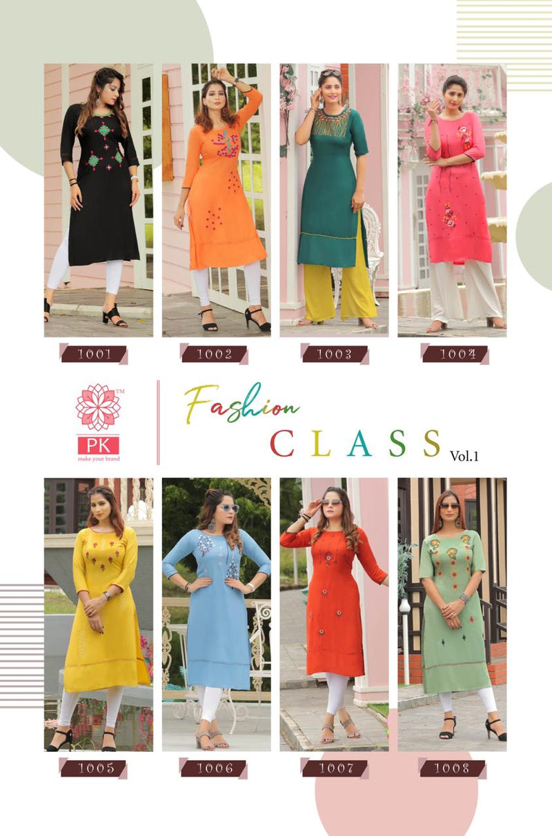 Pk Fashion Class Vol 1 Fabric With Embroidery Work Kurti In Rayon