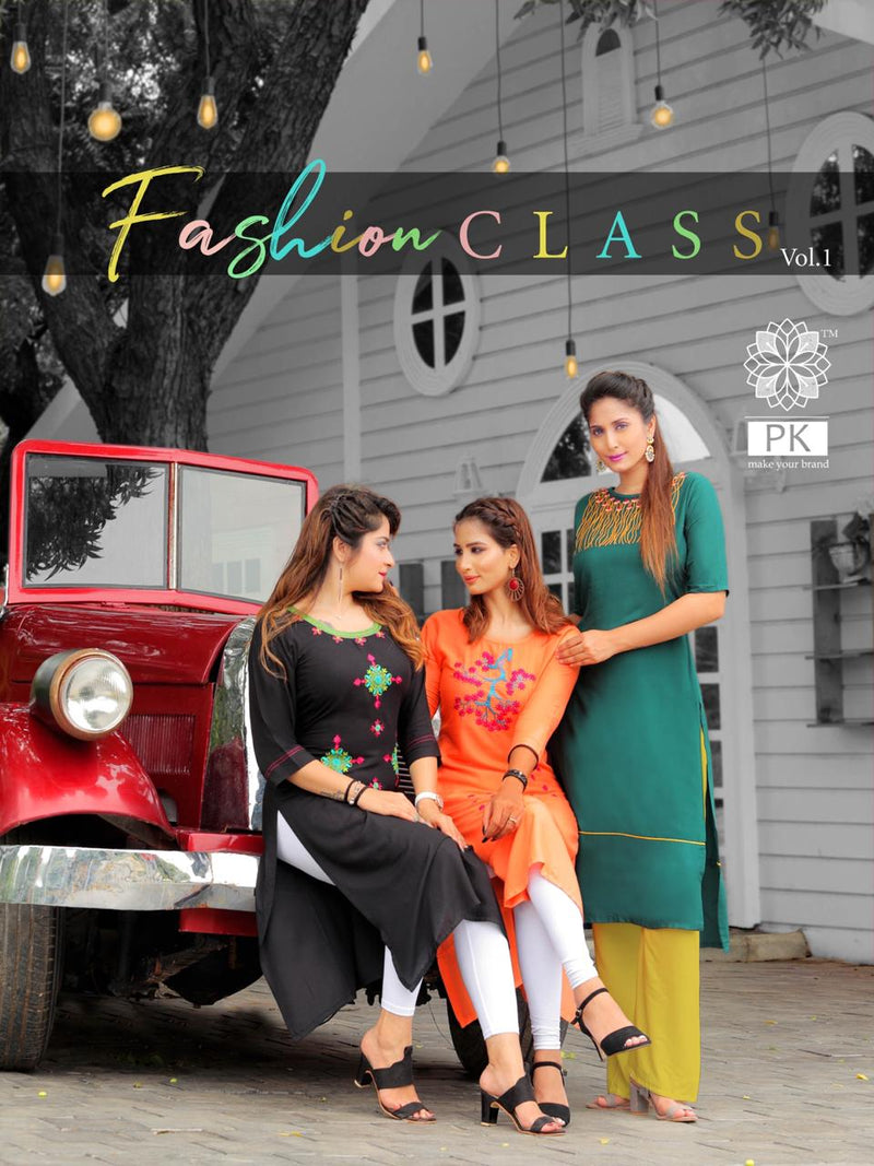 Pk Fashion Class Vol 1 Fabric With Embroidery Work Kurti In Rayon
