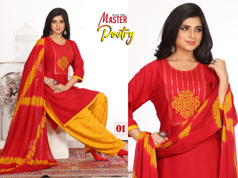 Master Poetry Rayon Printed Festive Wear Ready Made Patiyala Style Salwar Kameez