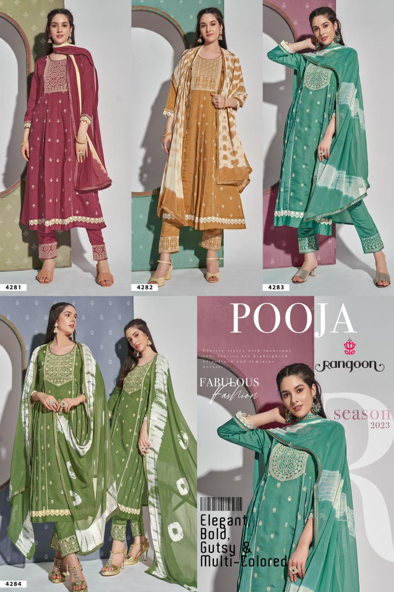 Rangoon Pooja Viscos Cotton Embroidery Fancy Work Sifli Lace Nayra Style Fancy Designer Partywear Kurti