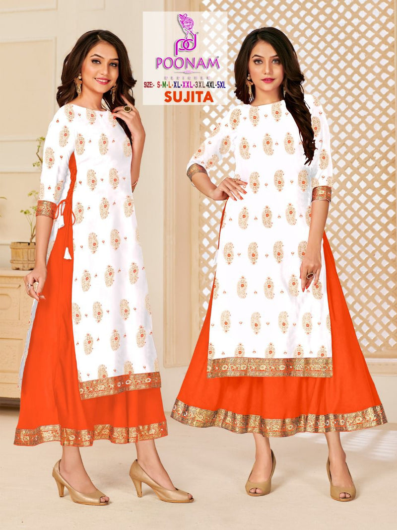 Poonam Designer Sujita Pure Rayon Party Wear Gown Style Kurtis