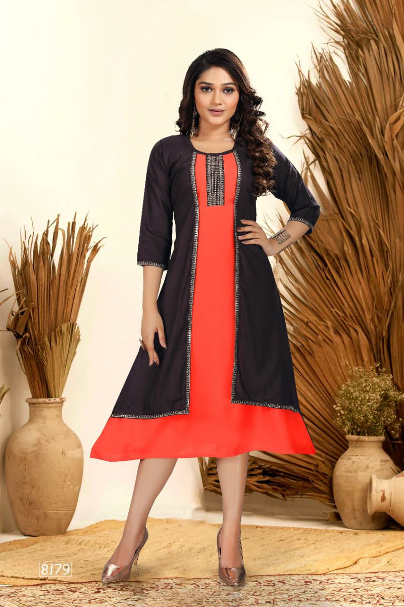 Golden Poonam Vol 1 Rayon Fancy Jacket Style Designer Party Wear Kurtis