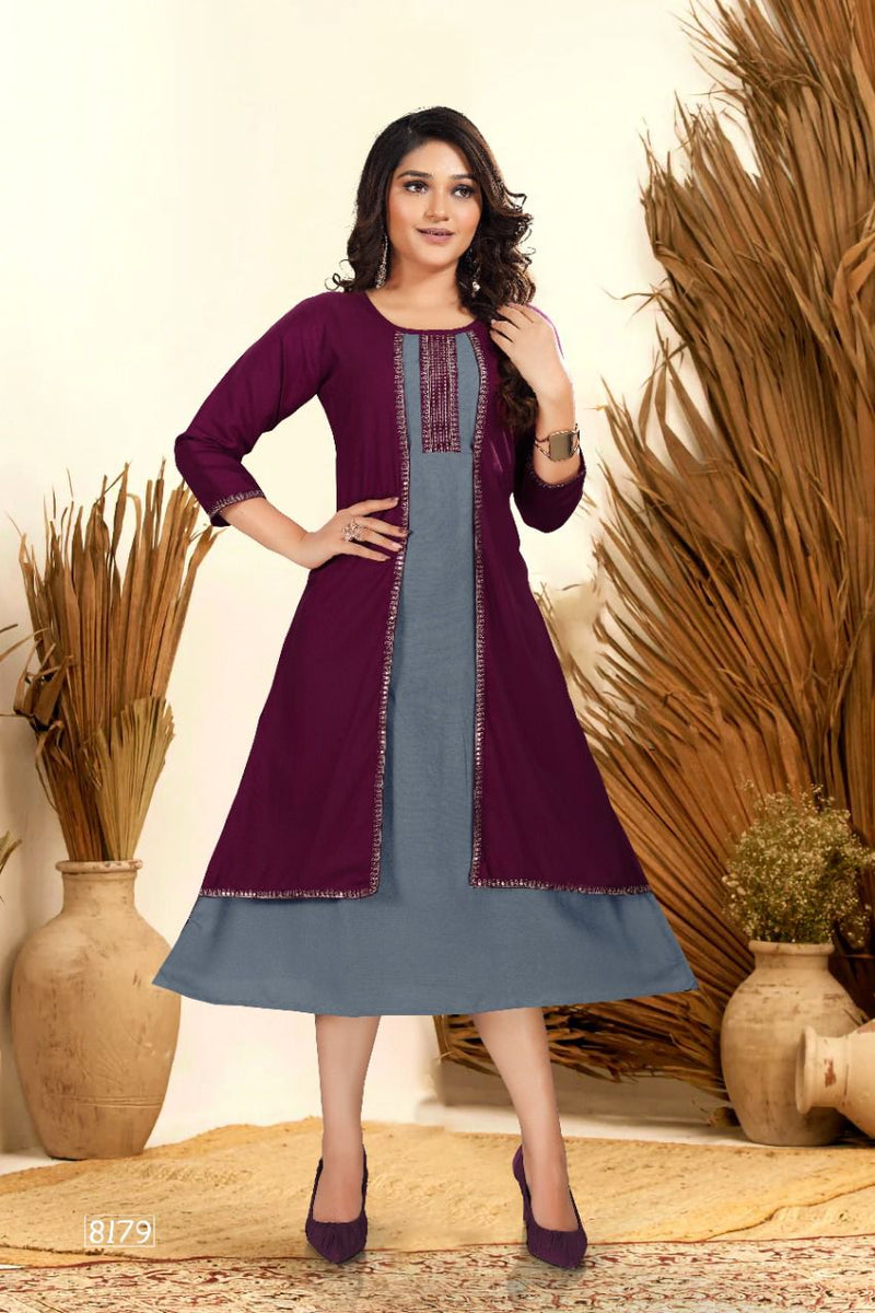 Golden Poonam Vol 1 Rayon Fancy Jacket Style Designer Party Wear Kurtis