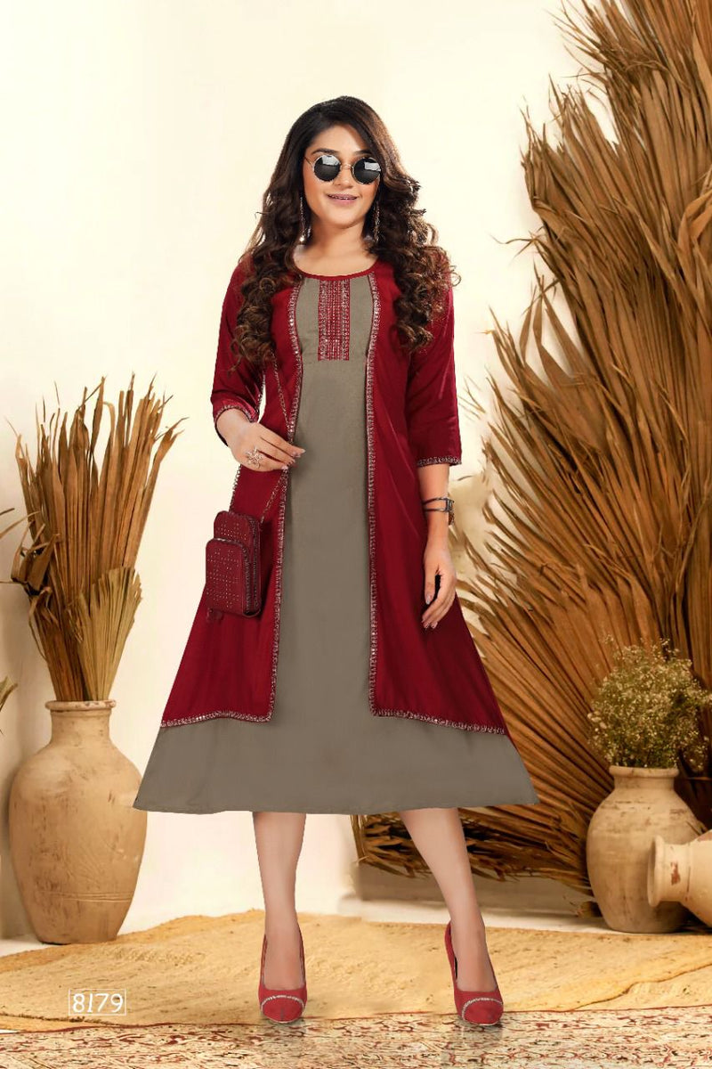 Golden Poonam Vol 1 Rayon Fancy Jacket Style Designer Party Wear Kurtis