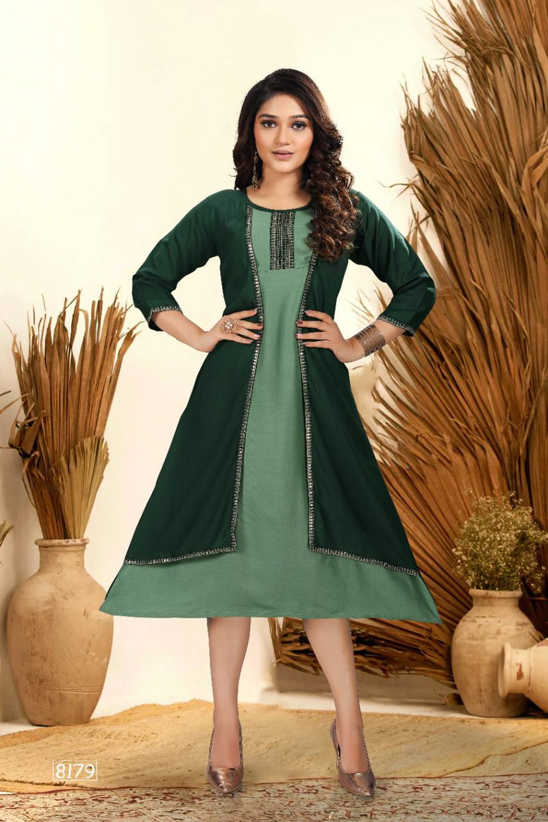 Golden Poonam Vol 1 Rayon Fancy Jacket Style Designer Party Wear Kurtis