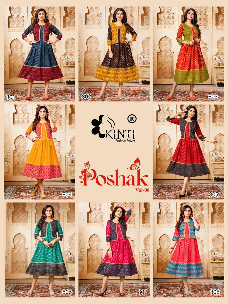 Kinti Poshak Vol 8 Rayon Fancy Party Wear Kurtis With Koti Pattern