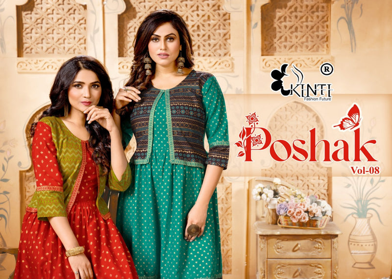 Kinti Poshak Vol 8 Rayon Fancy Party Wear Kurtis With Koti Pattern