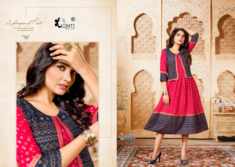 Kinti Poshak Vol 8 Rayon Fancy Party Wear Kurtis With Koti Pattern