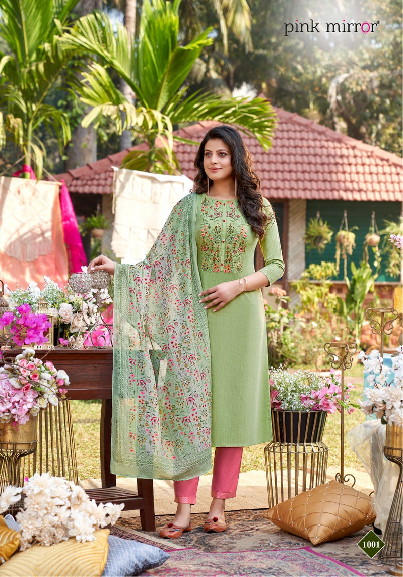 Pink Mirror Precious Viscose Silk Party Wear Kurtis With Fancy Embroidery Work
