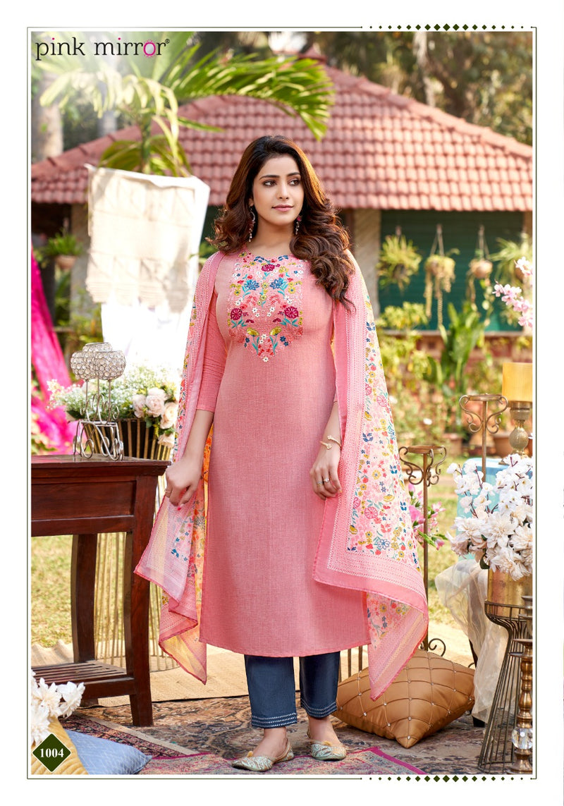 Pink Mirror Precious Viscose Silk Party Wear Kurtis With Fancy Embroidery Work