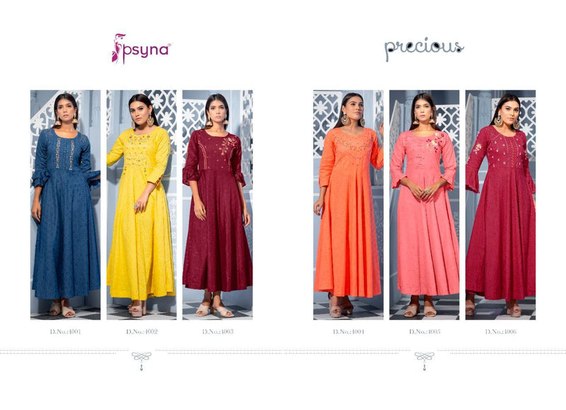 Psyna Precious Vol 4 Cotton Fancy Designer Gown Style Party Wear Kurtis
