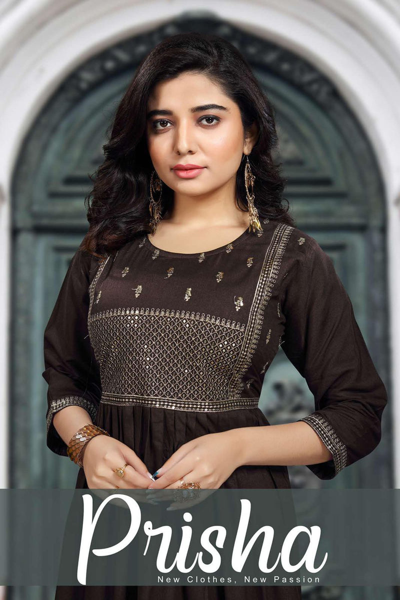 Beauty Queen Prisha Rayon Fancy Frock Style Party Wear Kurtis With Sequence Work