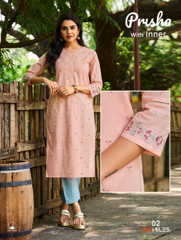 100 Miles Prisha Pure Cotton Stylish Straight Fancy Kurtis