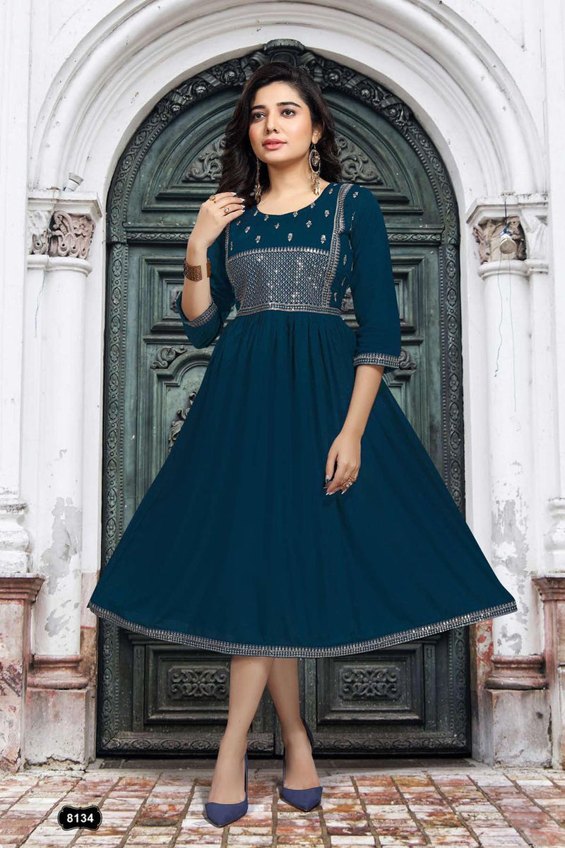 Beauty Queen Prisha Rayon Fancy Frock Style Party Wear Kurtis With Sequence Work