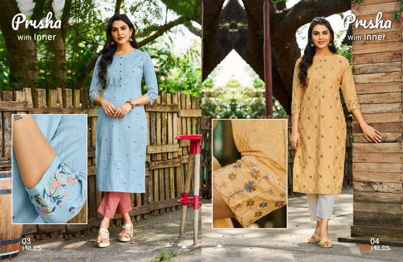 100 Miles Prisha Pure Cotton Stylish Straight Fancy Kurtis