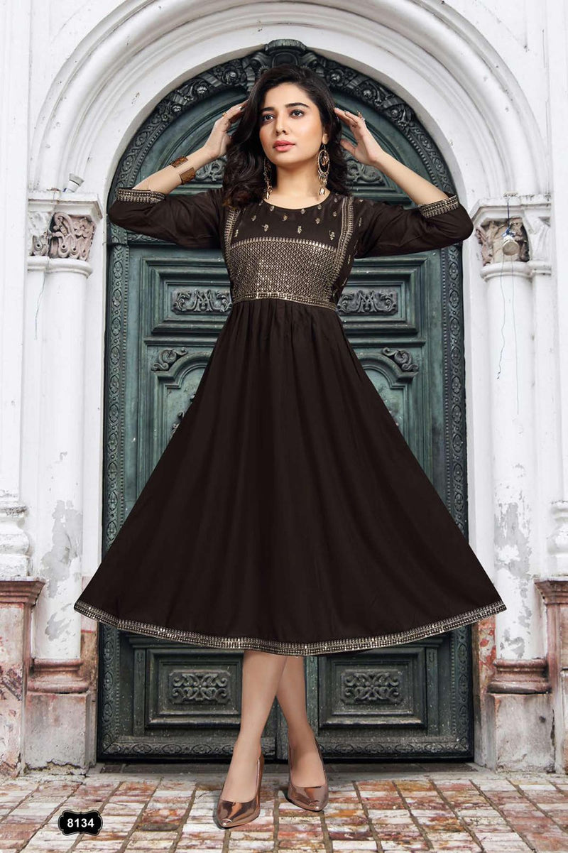 Beauty Queen Prisha Rayon Fancy Frock Style Party Wear Kurtis With Sequence Work