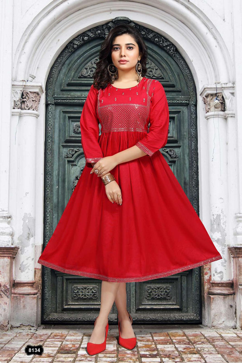Beauty Queen Prisha Rayon Fancy Frock Style Party Wear Kurtis With Sequence Work