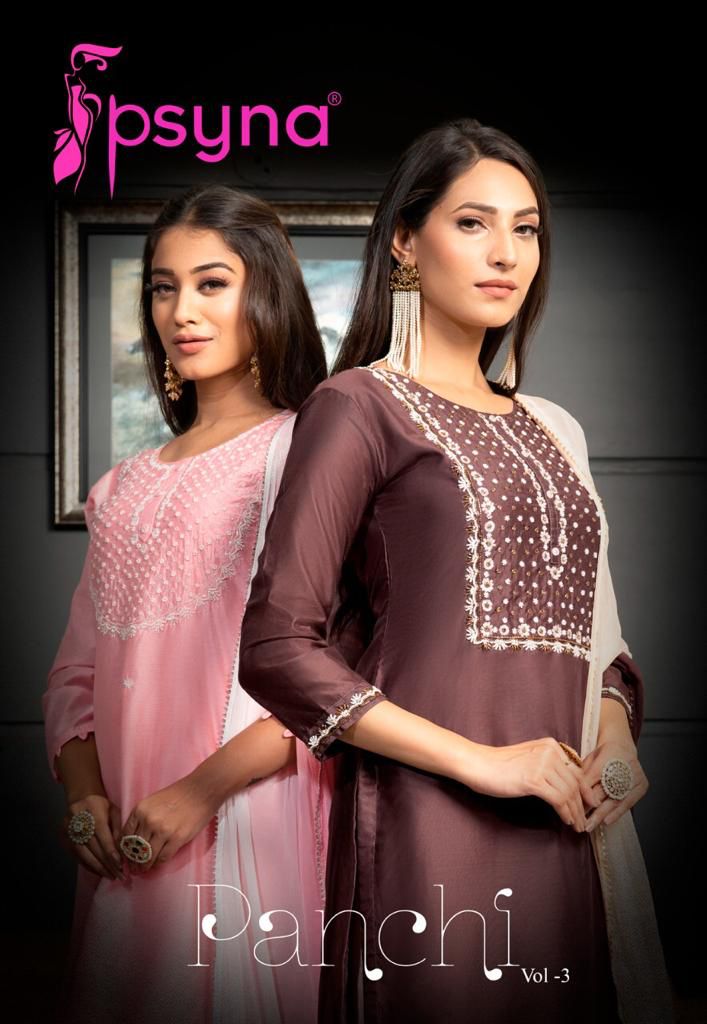 Psyna  Panchi Vol 3 Chanderi Sets Of Party Wear Kurtis With Dupatta & Bottom