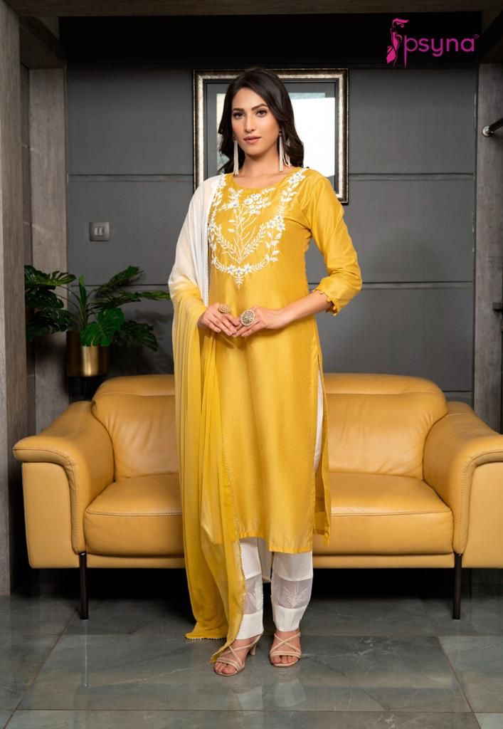 Psyna  Panchi Vol 3 Chanderi Sets Of Party Wear Kurtis With Dupatta & Bottom