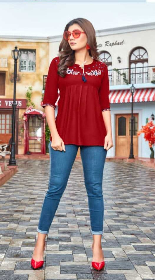 Tips And Tops Pulpy Vol 5 Rayon Slub Fancy Casual Wear Short Kurtis