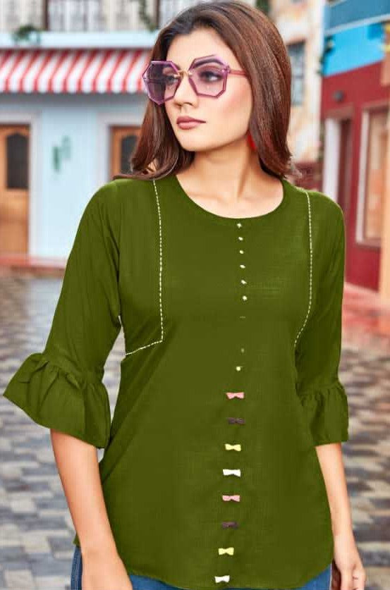 Tips And Tops Pulpy Vol 5 Rayon Slub Fancy Casual Wear Short Kurtis