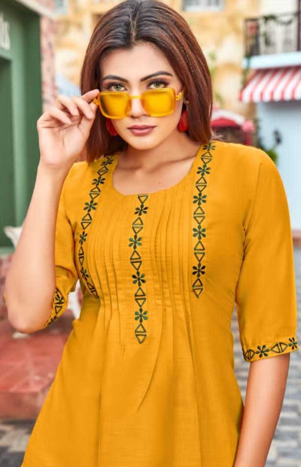 Tips And Tops Pulpy Vol 5 Rayon Slub Fancy Casual Wear Short Kurtis