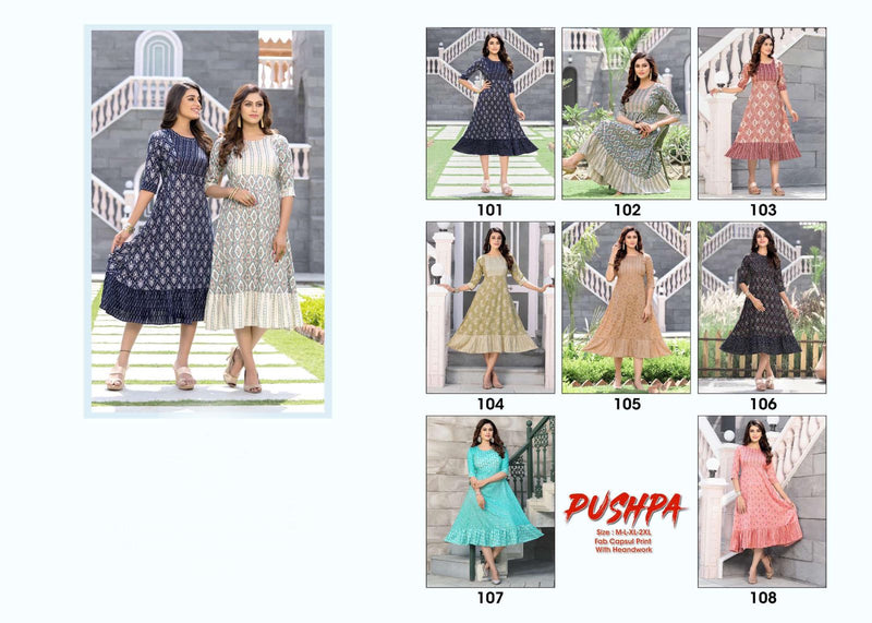 Golden Pushpa Heavy Capsul Print Party Wear Kurtis With Hand Work