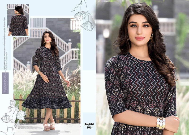 Golden Pushpa Heavy Capsul Print Party Wear Kurtis With Hand Work