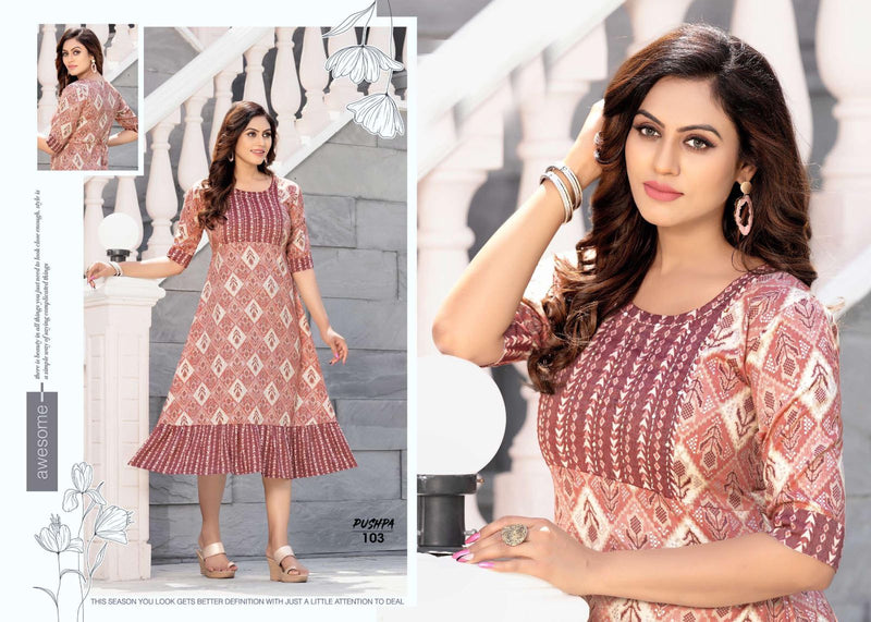 Golden Pushpa Heavy Capsul Print Party Wear Kurtis With Hand Work