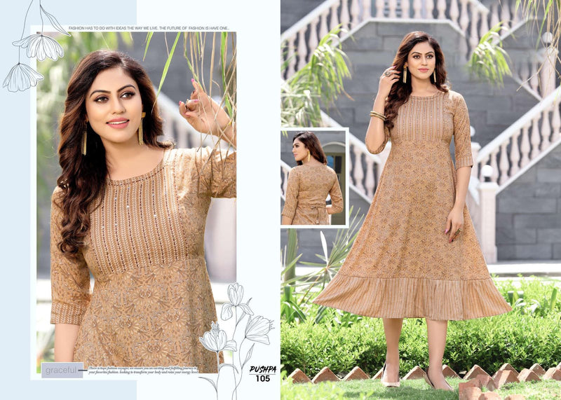 Golden Pushpa Heavy Capsul Print Party Wear Kurtis With Hand Work