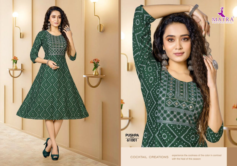 Mayra Pushpa Vol 2 Rayon Printed Designer Party Wear Kurtis