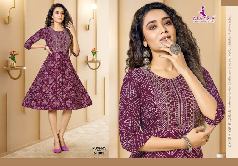 Mayra Pushpa Vol 2 Rayon Printed Designer Party Wear Kurtis