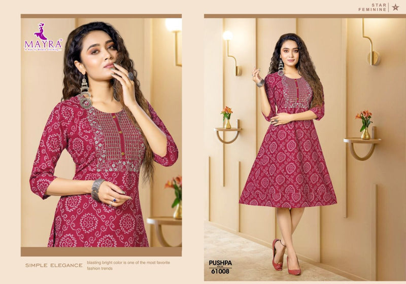 Mayra Pushpa Vol 2 Rayon Printed Designer Party Wear Kurtis