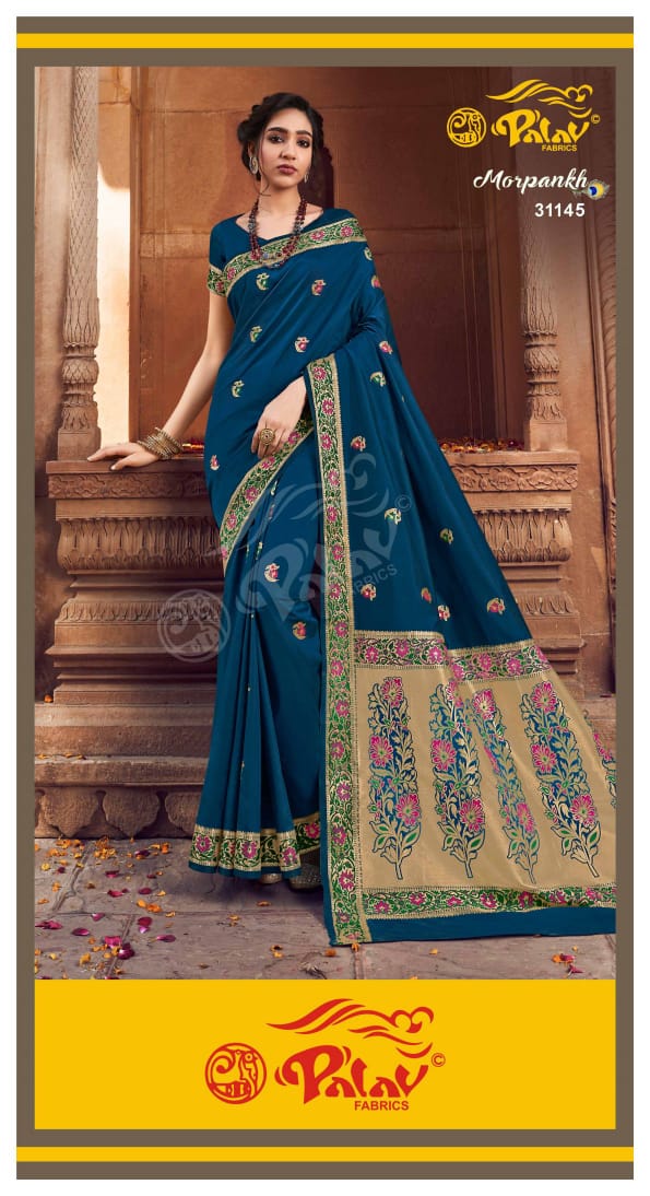 Palav Fabric Launch By Morpankh Silk With Heavy Pallu Exclusive Party Wear Fancy Sarees