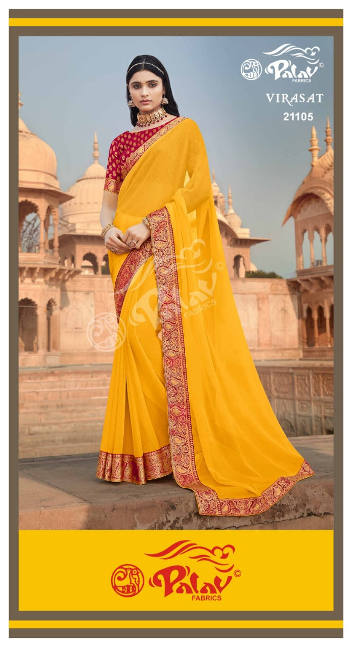 Palav Fabric Launch By Virasat Chiffon With Heavy Border Exclusive Designer Casual Wear Sarees