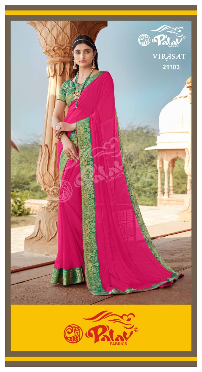 Palav Fabric Launch By Virasat Chiffon With Heavy Border Exclusive Designer Casual Wear Sarees
