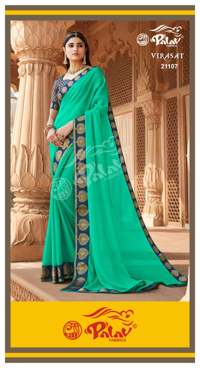 Palav Fabric Launch By Virasat Chiffon With Heavy Border Exclusive Designer Casual Wear Sarees