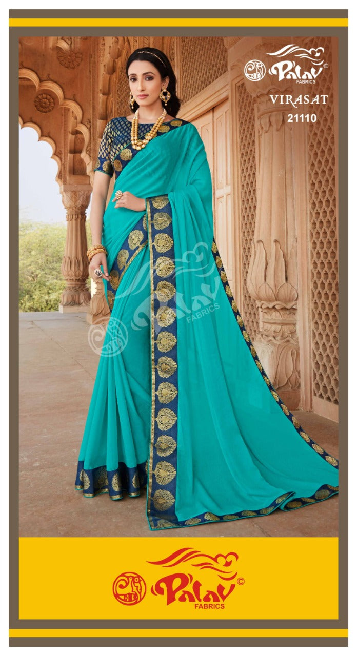 Palav Fabric Launch By Virasat Chiffon With Heavy Border Exclusive Designer Casual Wear Sarees