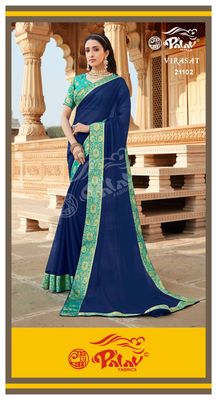 Palav Fabric Launch By Virasat Chiffon With Heavy Border Exclusive Designer Casual Wear Sarees