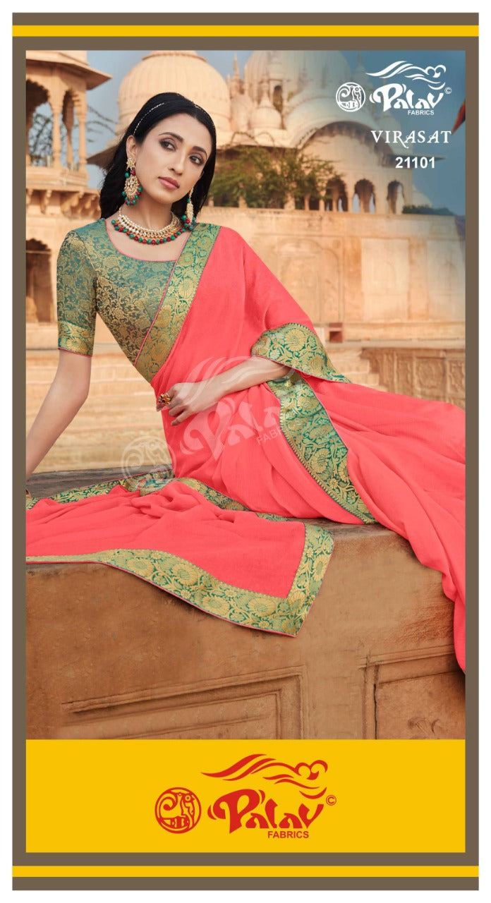 Palav Fabric Launch By Virasat Chiffon With Heavy Border Exclusive Designer Casual Wear Sarees