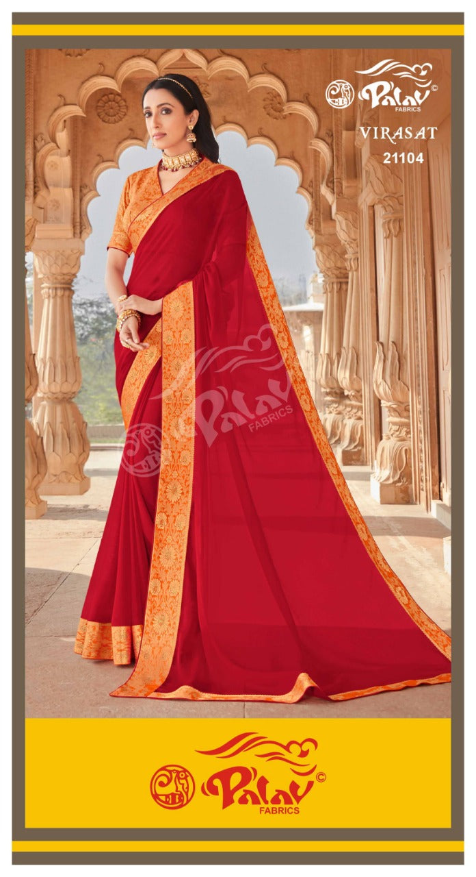 Palav Fabric Launch By Virasat Chiffon With Heavy Border Exclusive Designer Casual Wear Sarees