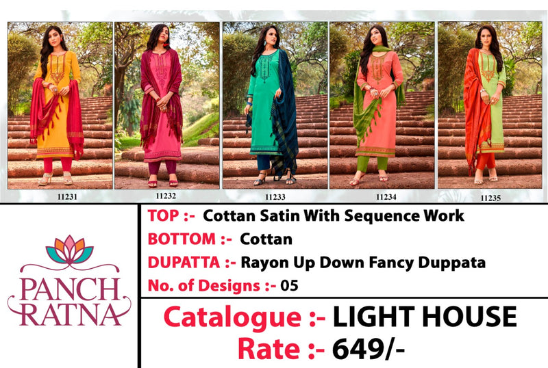Panch Ratna Light House Cotton Satin Sequence Work Casual Wear Salwar Kameez