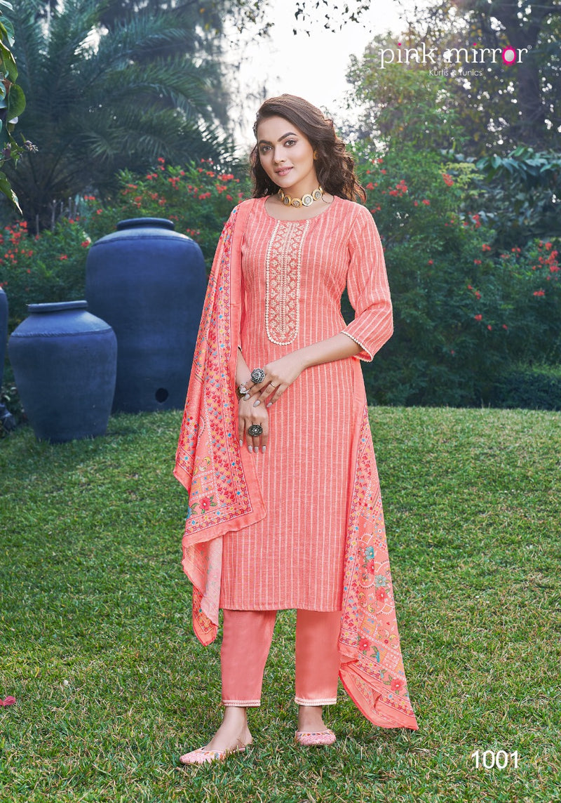 Pink Mirror Feather Viscose Cotton Embroidered Work Readymade Kurti